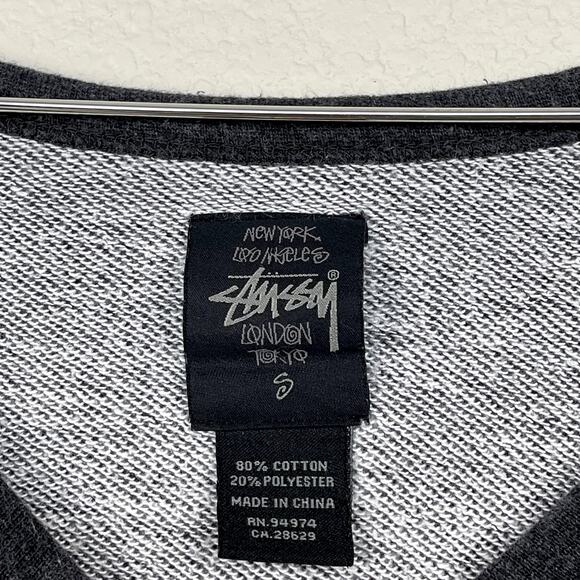VTG Y2K Stussy Boat Neck Crown Logo Graphic Sweatshirt Gray Small Streetwear - Picture 3 of 10